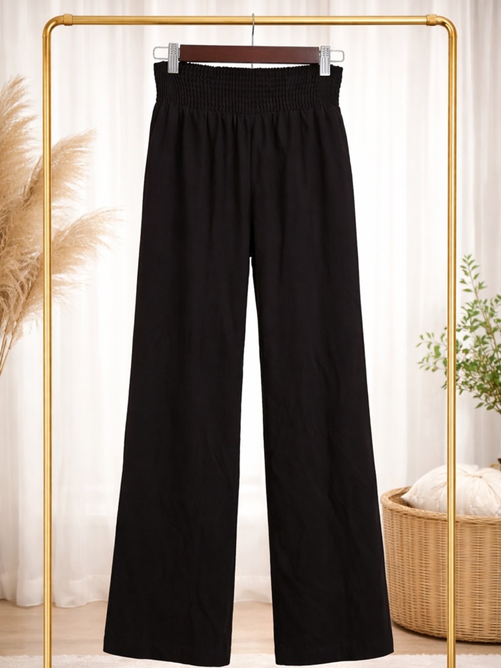 Love Tree Black Wide Leg Smocked Waist Pants